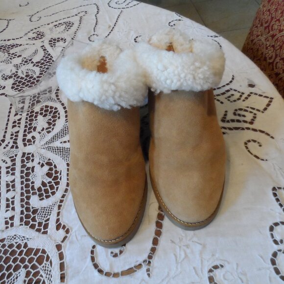 Isabel Marant Beige Suede Calfskin Wedge Mules w/Lamb Shearling Lining Size 39 - Picture 2 of 15